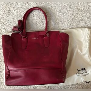 Coach red leather tote bag